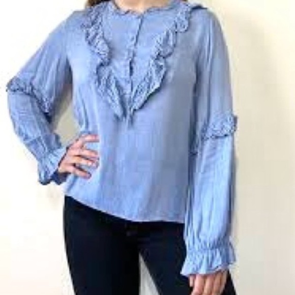 Cottage core Zara ruffled long sleeve summer blouse-peasant prairie country vibe - Picture 2 of 10